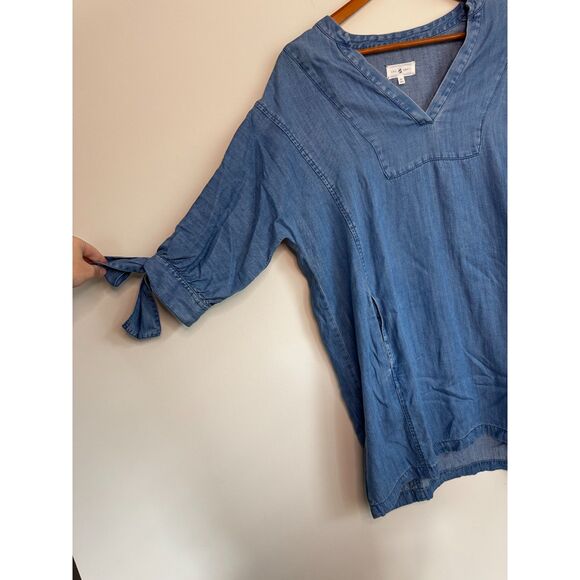 Lou & Grey Blue Denim-like Shirt Dress with Bow Detail Medium - Picture 3 of 9